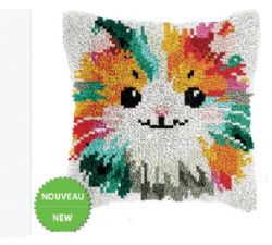 JACAROU - HOUSSE DE COUSSIN CHAT (CAT FACE) - POINTS NOUÉS